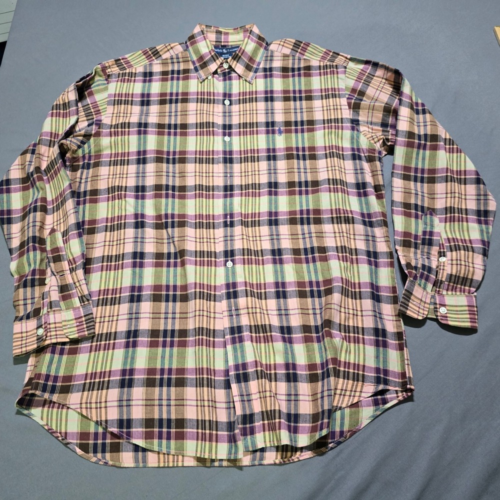 Ralph Lauren Button Down Mens M Pink Plaid Blake Cotton Long Sleeve Shirt